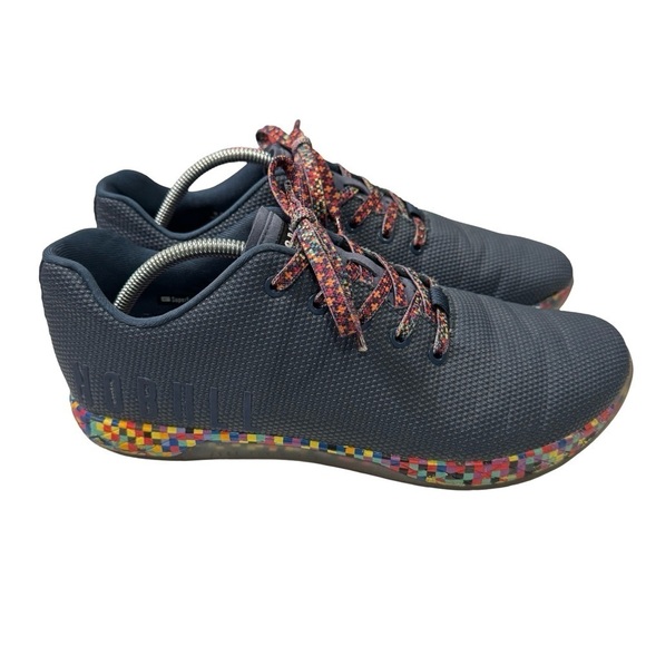 NOBULL W 13/M 11.5 Superfabric Navy Trainers Crossfit Colorful Sole Pixel EUC - Picture 1 of 9